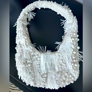 Zara beaded white handbag